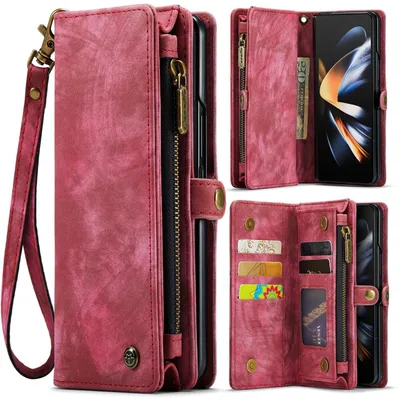 Image de Étui pour téléphone portable Samsung Galaxy Z Fold4 5G en simili cuir, avec fermeture à glissière