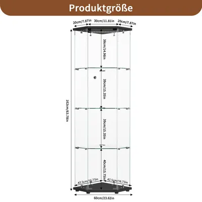 Produktbild von Eckvitrine - Vitrinenschrank - 162 cm Höhe - Glastüren - 4 Ebenen - LED Mit 6 Farben - Touch-Licht - Weiß