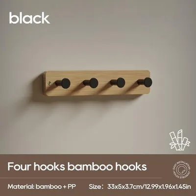 Image de Porte-manteau mural en bambou avec 4 crochets