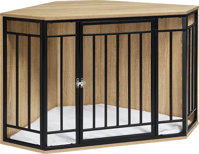 Produktbild von Hundebox für die Ecke – 111x67x60 cm – Holzliege für große Hunde – Kann auch als Beistelltisch verwendet werden