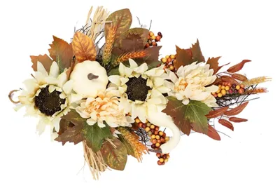Produktbild von INF Weißer Kürbis-Tropfen-Kranz Polyester+PU 45x30x5cm für Herbst