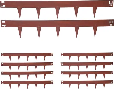 Image de Bordures de pelouse Relaxdays, lot de 10, en acier, aspect rouillé rustique, bordures de parterres flexibles, bordures pour parterres et pelouse, marron