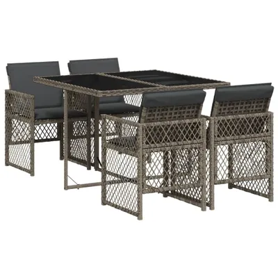 Produktbild von 5-tlg. Garten-Essgruppe mit Kissen Grau Poly Rattan
