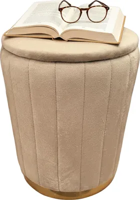 Zdjęcie produktu dla Taboret Relaxdays z aksamitu, taboret z schowkiem, tapicerowany, wys. x gł.: 42 x 32 cm, okrągły taboret pomocniczy, do salonu, kolor kawowy