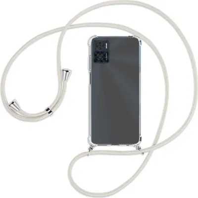 Produktbild von Handykette Backcover-Schutzhülle mit Band (Metall silberfarben) für Motorola Moto E22, Moto E22i 4G - broken white