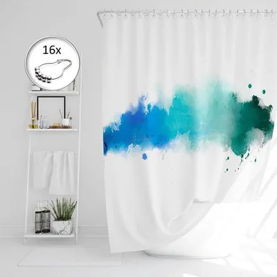 Produktbild von Polyester-Gordindouche 240 x 200 cm, blauw-türkis-grün, petrol-farbenwechsel, 100% Polyester, verstärkte Öse, untransparent, wasserdicht, waschbar, Schimmelabwehr, inkl. 16 Edelstahlringe