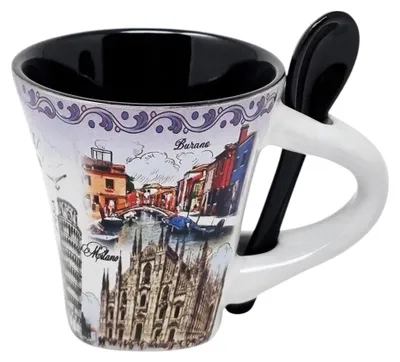Keramik-Kaffeetasse mit Löffel, Italien-Motive, 120 ml