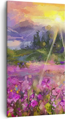 Produktbild von Bild auf Leinwand - Leinwandbild - Berge Blumen Blumen - 45x80cm - Wand Bild - Wanddeko - Wandbilder - Leinwanddruck - Bilder - Kunstdruck - Wanddekoration - Leinwand bilder - Wandkunst - PA45x80-4029
