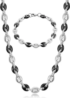 Immagine prodotto di AFSTALR Collana Uomo Acciaio Inox Set Chicchi di Caffè ArgentoNero 56CM