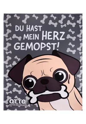 Produktbild von Bastian Bielendorfer Fleecedecke - Mops Otto - Du hast mein Herz gemopst! Schmusekatze Kuscheldecke 130 x 170 cm