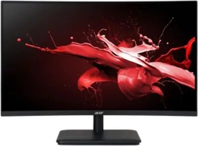 A computer monitor with a red abstract splash screen.