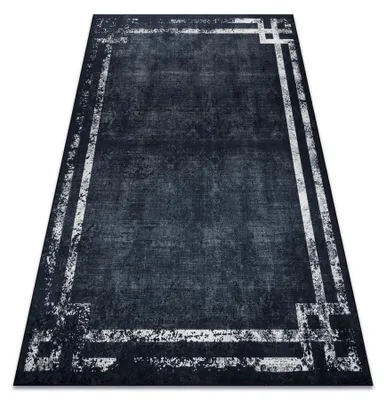 Image de Tapis lavable ANDRE 1486 marbre vintage antidérapant - noir et blanc noir 80x150 cm