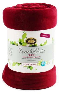 Produktbild von GÖZZE Wohndecke aus recycelten Materialien flauschige weiche nachhaltige Kuscheldecke Bordeaux 150 x 200 cm