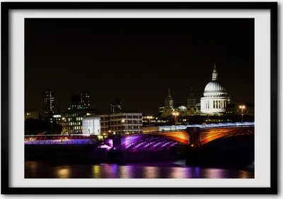 Produktbild von Bild - Bilderrahmen - 100 cm x 70 cm - MDF - Rahmen - Foto - Wandkunst Brücke bei Nacht