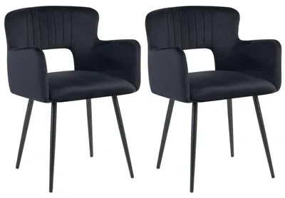 Produktbild von BELIANI Esszimmerstuhl Schwarz Polsterbezug mit Armlehnen vier stabilen Beinen Wohnzimmer Esszimmer Küche Elegant Klassisch