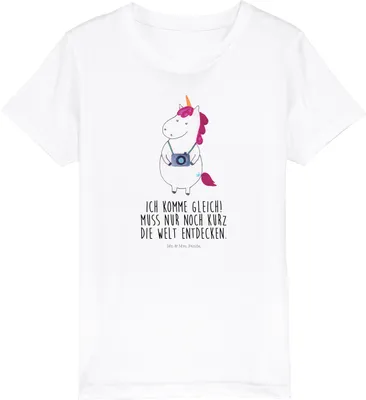 Produktbild von Mr. & Mrs. Panda Kleinkinder T-Shirt Einhorn Fotograf 9-11 Jahre (134/146) - Weiß - Geschenk, Einhörner, Kindershirt, Unicorn, Reisen, Kurztrip, Kinder Öko, Teenager