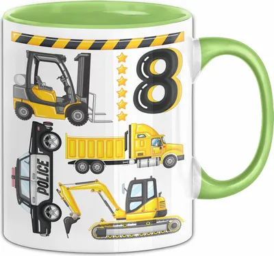 Produktbild von 8. Geburtstag Geschenk Tasse Becher Jungen Jungs Baustelle Polizei Geburtstagsgeschenk 8 (Grün)