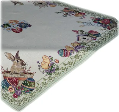 Produktbild von Tischdecke Tischläufer Stickerei Osterhase mit Körbchen Gobelin Ostern 100 x 100 cm