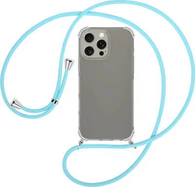 Produktbild von Handykette Backcover-Schutzhülle mit Band (Metall silberfarben) für iPhone 16 Pro Max - himmelblau