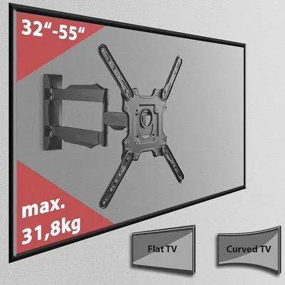 Produktbild von TV Wandhalterung 32''-55'' für Flatscreen und Curved Bildschirm - bis 32kg (VESA max. 400x400) - Neigbar und Schwenkbar