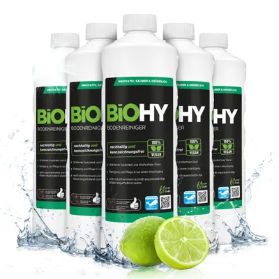 Produktbild von BiOHY Bodenreiniger für Wischroboter mit Orangenduft,  Reiniger, Bodenwischpflege, Nicht schäumender Bodenreiniger – 6er Pack (6 x 1 Liter Flasche)