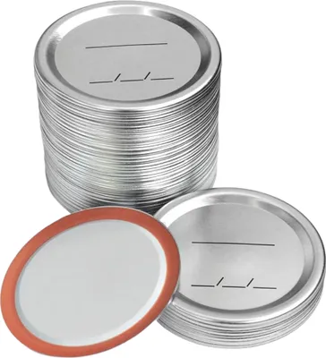 Image de 100 Couvercles en métal argenté de 8,6CM avec joints en silicone, Couvercles pour billes, bocaux Kerr, Couvercles en métal pour bocaux divisés avec marquage de la date