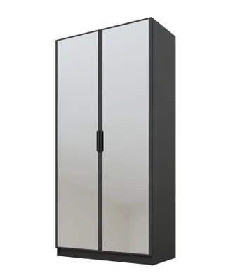 Produktbild von PAWS MOBEL Kippbarer Graphit Kleiderschrank 100x52x200 cm, zweitüriger offener Kleiderschrank mit Spiegeln, mit Einlegeböden und Kleiderbügel