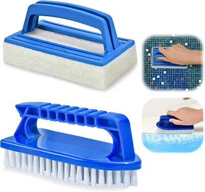 Produktbild von Poolbürste Set 2 Stück, Ergonomischer Griff, Nylonborsten Und Schwamm, Für Pool Spa Whirlpool Badewanne