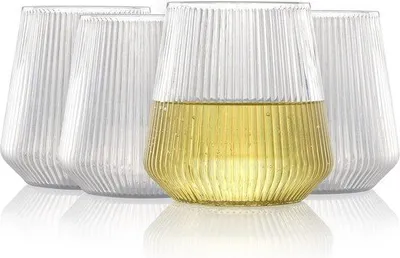 Produktbild von DigiRigi® Tritan Weingläser 340 ml – 4er-Set, lebensmittelecht (BPA-frei) Trinkgläser ohne Stiel, spülmaschinenfest, bruch- & stoßfest, klares vertikales Design