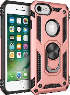 Produktbild von LaimTop iPhone 8 Hülle, Hybrid Robuste Rüstung Drehbarer Ring Halter Ständer Dual Layer Hard PC + TPU Stoßfest Schutzhülle für iPhone 7 / iPhone 8 Roségold