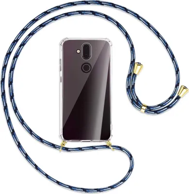 Produktbild von Handykette Backcover-Schutzhülle mit Band (Metall goldfarben) für Nokia 8.1 - Blautöne