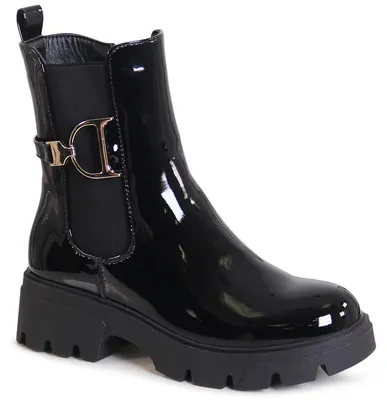 Produktbild von topschuhe24 3110 Damen Plateau Stiefeletten Lack Chelsea Boots , Farbe:Schwarz, Größe:36 EU