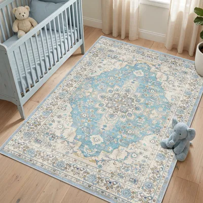 Immagine prodotto di Omgoods - Tappeto vintage Omgoods, lavabile, antiscivolo, 120x170 cm, blu