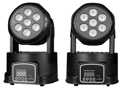 Zdjęcie produktu dla Ruchome reflektory punktowe, 7X10W LED, sterowanie DMX, 2 sztuki światła Par, wtyczka EU