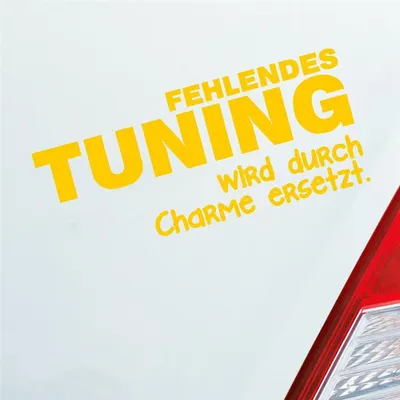 Produktbild von Auto Aufkleber Fehlendes tuning wird durch Charme ersetzt Alt 15x6,5 cm Gelb Sticker Heckscheibenaufkleber
