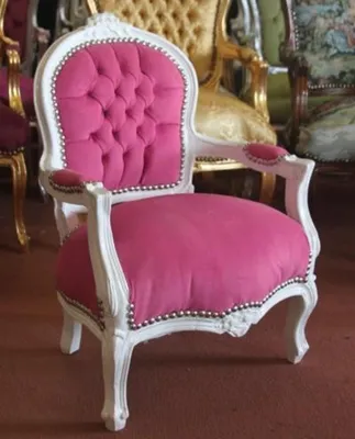 Produktbild von Barock Kinder Stuhl Rosa/Weiß - Armlehnstuhl - Barock Möbel Antik
