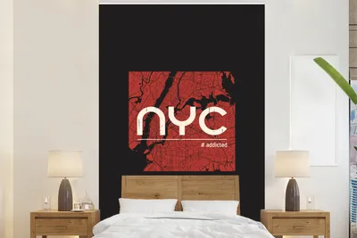 Produktbild von MuchoWow® Fototapete für Wohnzimmer oder Schlafzimmer Wandtapete Vinyl Motivtapete New York - NYC - Schwarz - 180x280 cm - Wallpaper