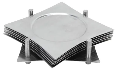 Vierkante Untersetzer, 6er-Set, Edelstahl, silber, 10,67 x 10,67 cm