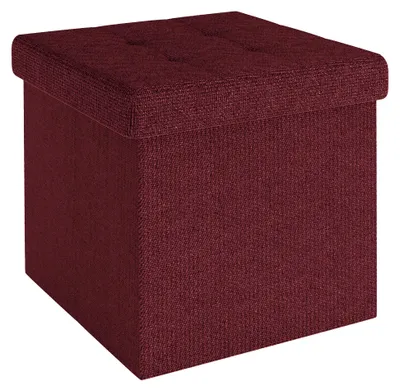 Produktbild von Intirilife Faltbare Sitzhocker 38x38x38 cm in KIRSCH ROT - Sitzwürfel mit Stauraum und Deckel aus Stoff mit Mulden - Sitzcube Fußablage Aufbewahrungsbox Truhe Sitzhocker
