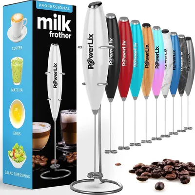 Produktbild von PowerLix Milchaufschäumer Stab, Milchschäumer Elektrisch - mit Edelstahlständer 15-20s, 19000 U/min,