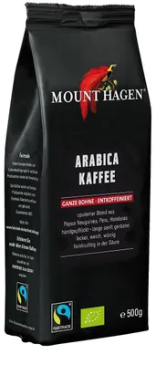 KAWA ZIARNISTA BEZKOFEINOWA ARABICA 100 % FAIR TRADE BIO 500 g - MOUNT HAGEN