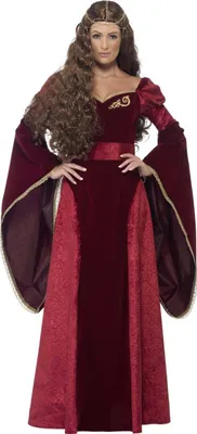 A woman wearing a medieval queen costume.