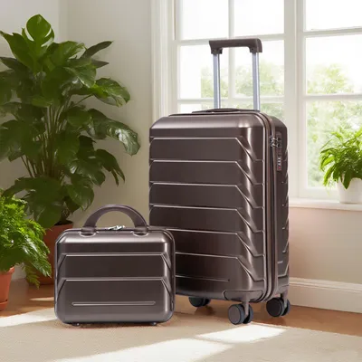 Produktbild von okwish 14"/19-Zoll  2-teiliges Trolleys mit Kosmetiktasche und Zahlenschloss, Klassische Koffer,ABS-Spinner,Braun
