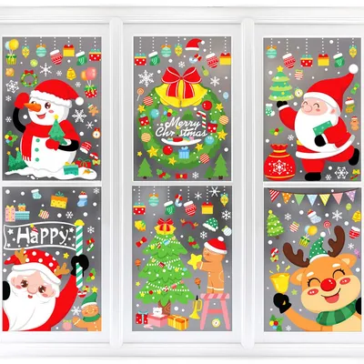 Produktbild von 6 Blatt Weihnachts Fensterbilder, doppelseitige selbstklebende PVC-Fensteraufkleber, wiederverwendbare statische Haftfolie für Glasfenster
