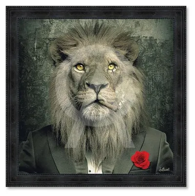 Image de Cadre en bois avec impression en PVC vernis "Lion Mafia " - Noir - 120 x 120 cm - Collection Binet