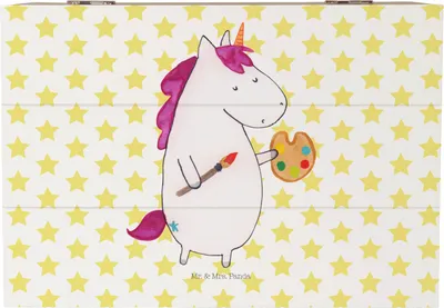 Produktbild von Mr. & Mrs. Panda Erinnerungsbox Einhorn Künstler 22 x 15 cm - Weiß - Geschenk, Farbe, Unicorn, Einhörner, Truhe, Englisch, geschenkbox mit deckel, Welt, kiste holz, Box