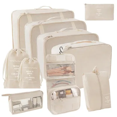 Produktbild von 10 teiliges Koffer Organizer Set (Beige) – Packing Cubes Set, Packwürfel, Reise Gadget