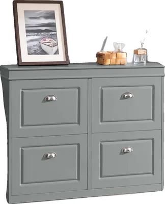 Image de Armoire à chaussures, 4 portes battantes, rangement peu encombrant, gris clair