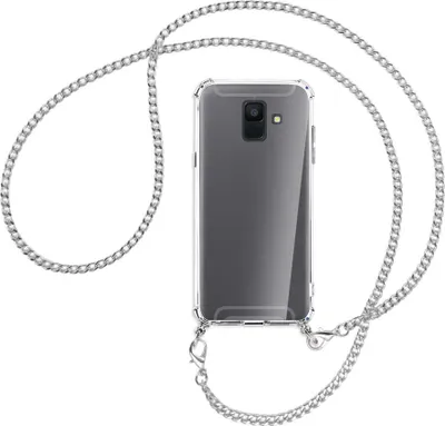 Produktbild von Handykette Backcover-Schutzhülle mit Band (Metall silberfarben) für Samsung Galaxy A6 2018 - silberfarbene Kette