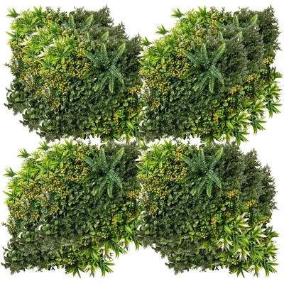 Obrázek produktu pro Umělá stěna s rostlinami, 12 kusů - umělá živá stěna | Barva: zelená, žlutá | Rozměry: 50 x 7 x 50 cm